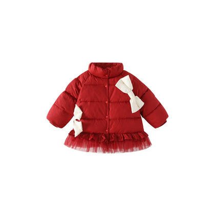 Girls' Butterfly-Bows Pattern Cotton-Padded Coat