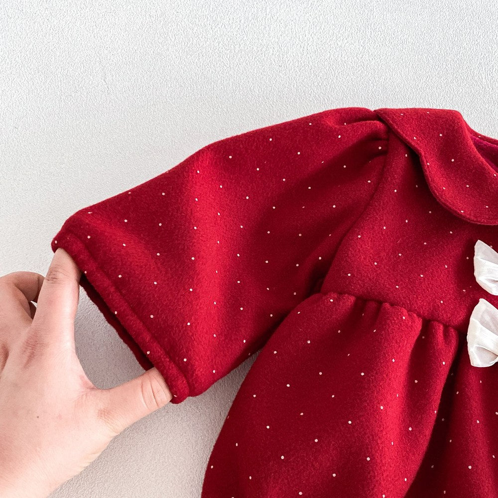 Baby Girls Long Sleeves Dots Pattern Peter Pan Collar Thick Bodysuit