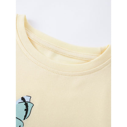 Kids Girls Cartoon Pattern Crew Neck Long Sleeves Top