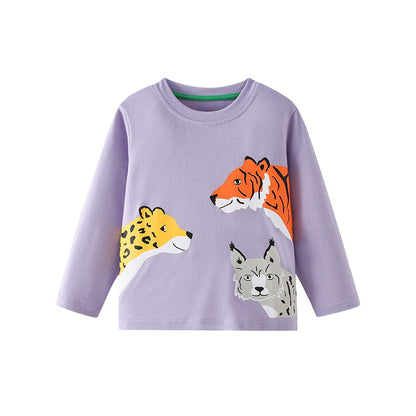 Kids Animals Cartoon Pattern Crew Neck Long Sleeves Top