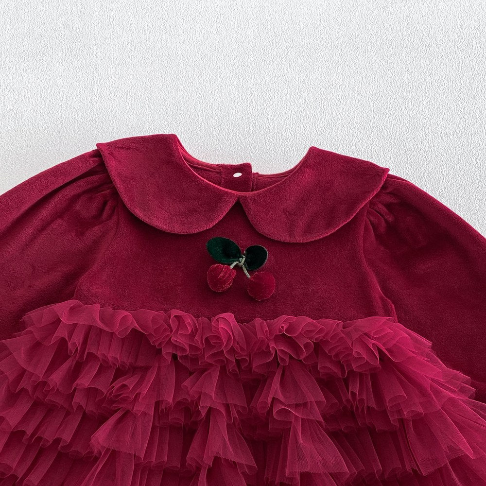 Baby Girls Long Sleeves Tulle Patchwork Warm Bodysuit Dress