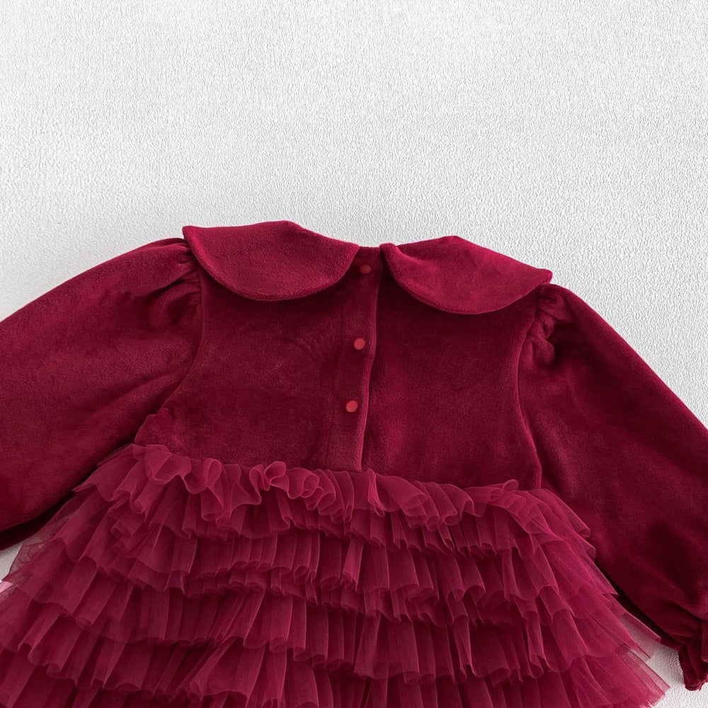 Baby Girls Long Sleeves Tulle Patchwork Warm Bodysuit Dress