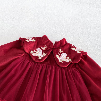 Baby Girls Long Sleeves Tulle Patchwork Warm Bodysuit Dress