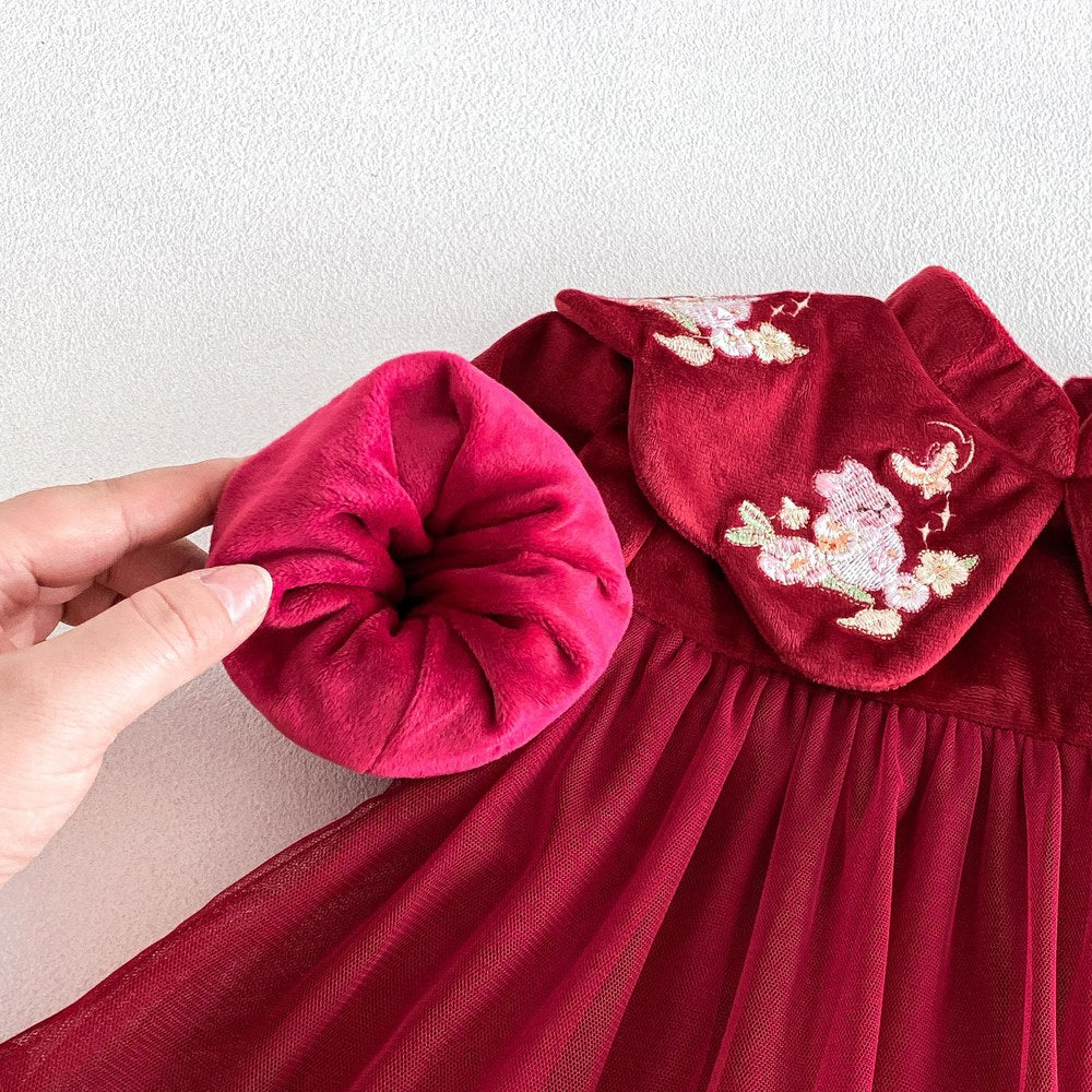Baby Girls Long Sleeves Tulle Patchwork Warm Bodysuit Dress