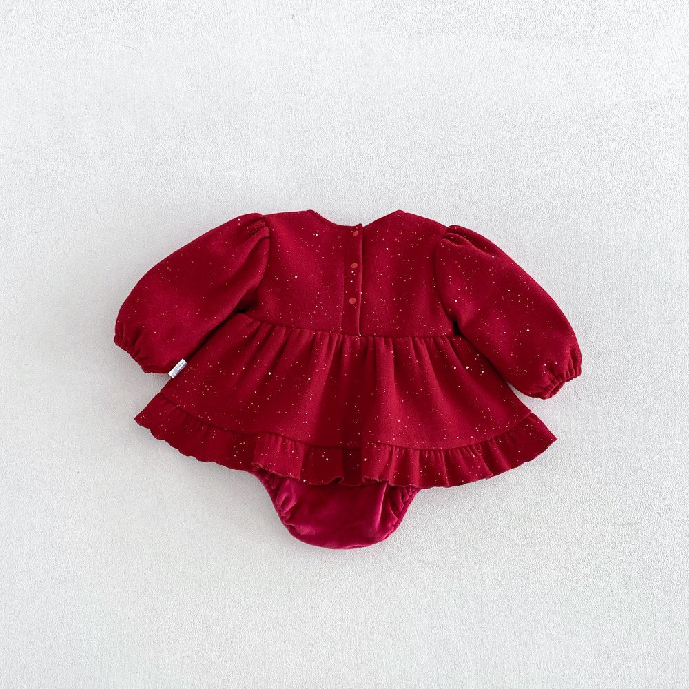 Baby Girls Long Sleeves Dots Pattern Warm Bodysuit Dress