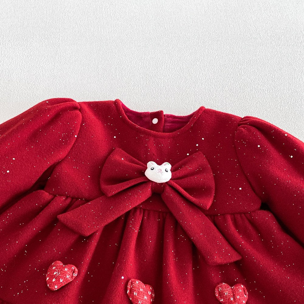 Baby Girls Long Sleeves Dots Pattern Warm Bodysuit Dress