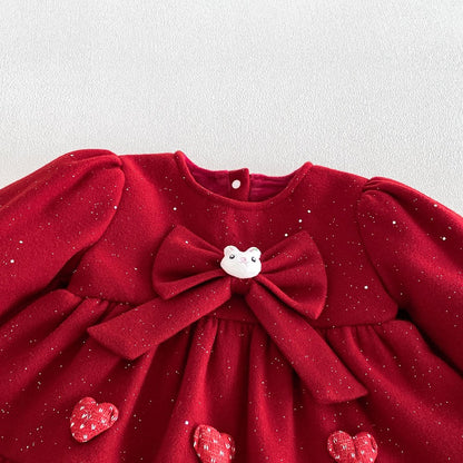 Baby Girls Long Sleeves Dots Pattern Warm Bodysuit Dress