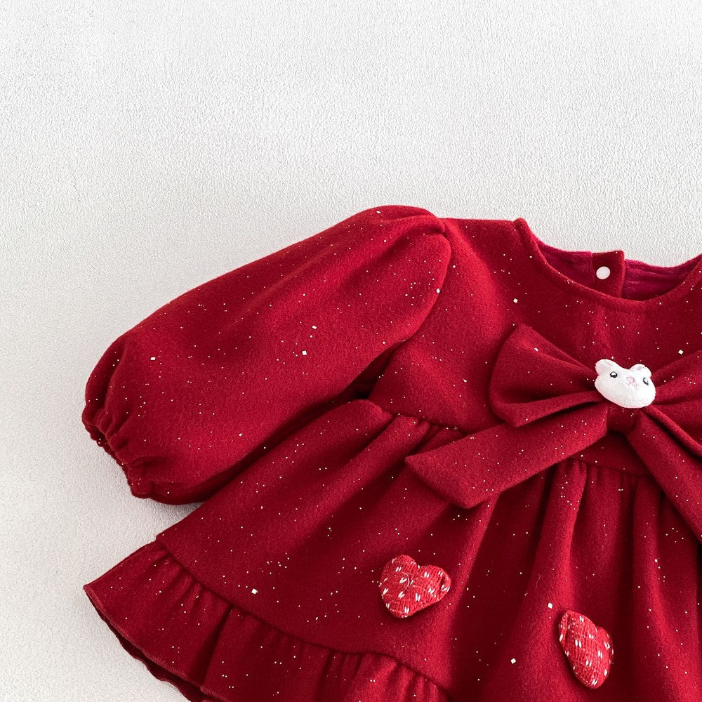Baby Girls Long Sleeves Dots Pattern Warm Bodysuit Dress