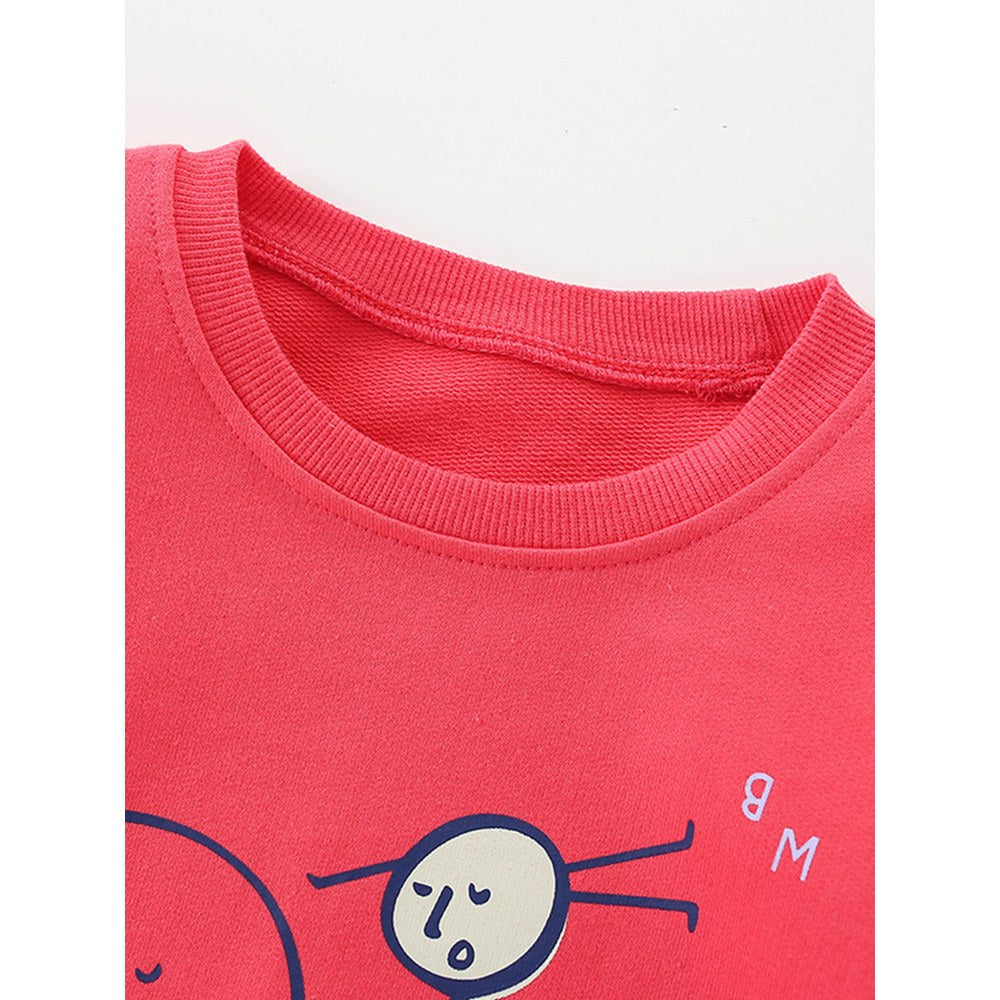 Kids Girls Cartoon Pattern Crew Neck Long Sleeves Top