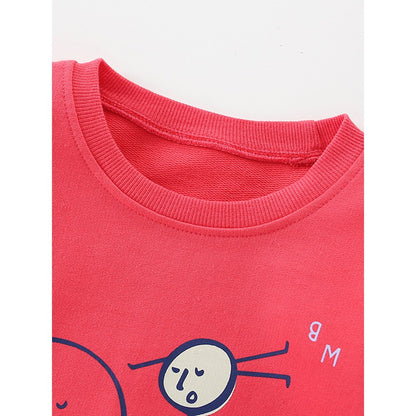Kids Girls Cartoon Pattern Crew Neck Long Sleeves Top