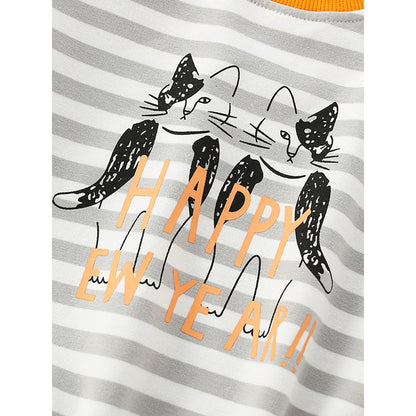 Kids Cartoon and Striped Pattern Crew Neck Long Sleeves Top