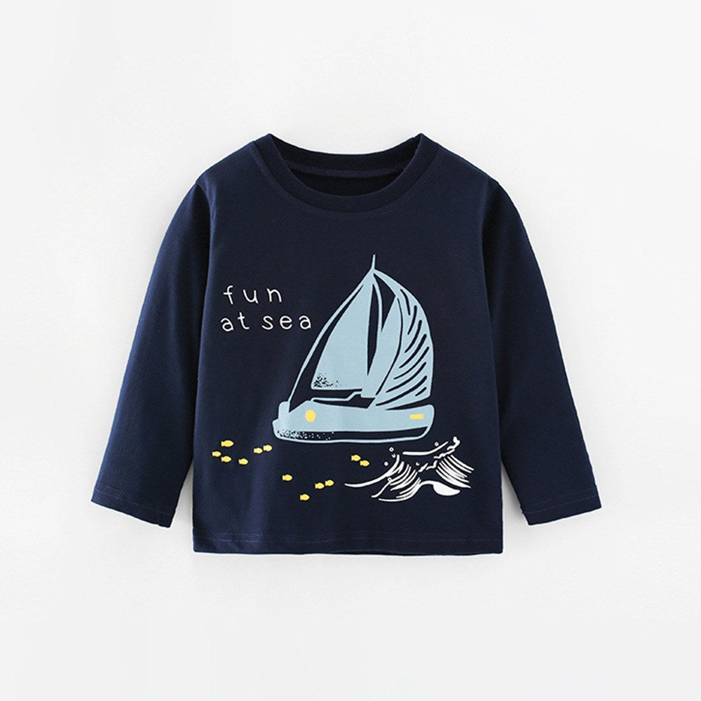 Kids Boys Cartoon and Letters Pattern Crew Neck Long Sleeves Top