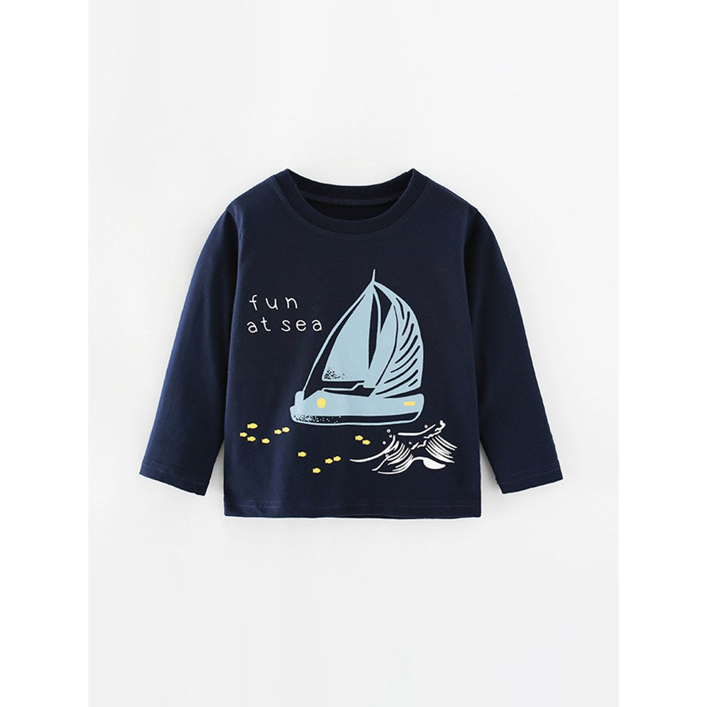 Kids Boys Cartoon and Letters Pattern Crew Neck Long Sleeves Top