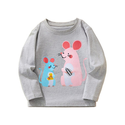 Kids Girls Animals Cartoon Pattern Crew Neck Long Sleeves Top