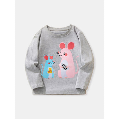 Kids Girls Animals Cartoon Pattern Crew Neck Long Sleeves Top
