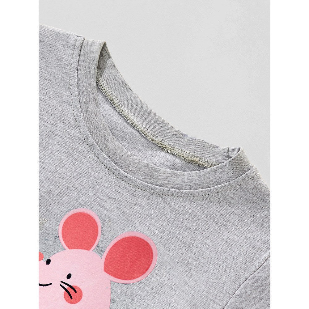 Kids Girls Animals Cartoon Pattern Crew Neck Long Sleeves Top