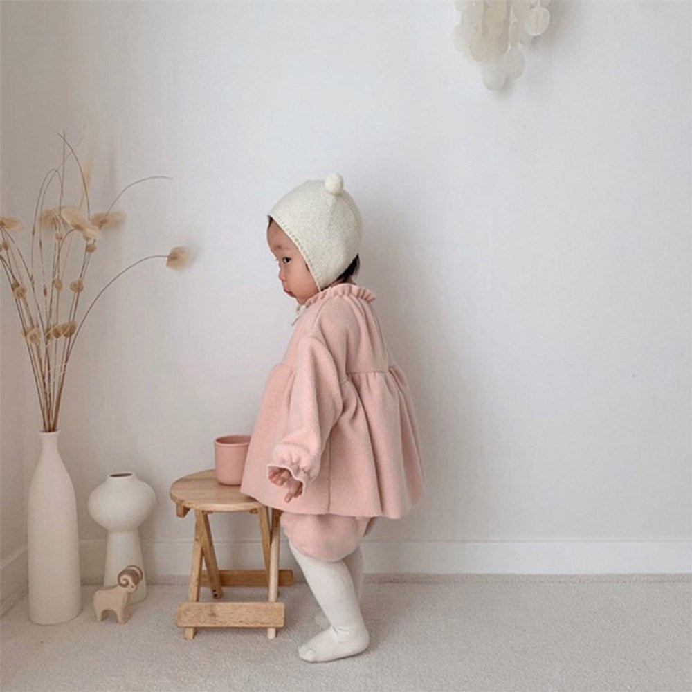 Baby Girls Long Sleeves Ruffle Neck Plain Bodysuit