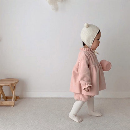 Baby Girls Long Sleeves Ruffle Neck Plain Bodysuit