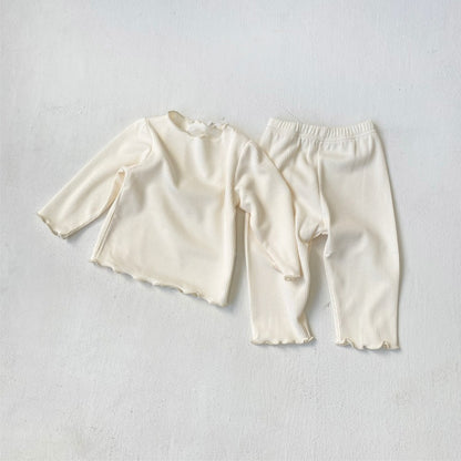 Baby Kids Long Sleeves Solid Color Top and Pants 2-piece Clothing Set