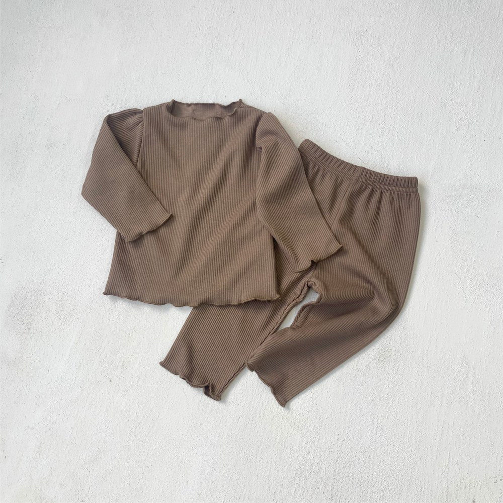Baby Kids Long Sleeves Solid Color Top and Pants 2-piece Clothing Set