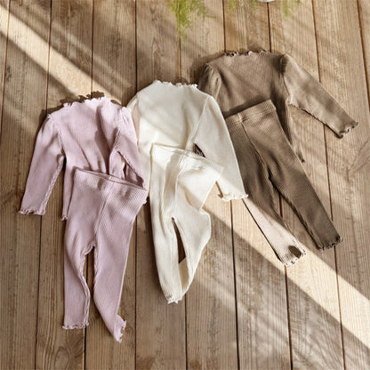 Baby Kids Long Sleeves Solid Color Top and Pants 2-piece Clothing Set