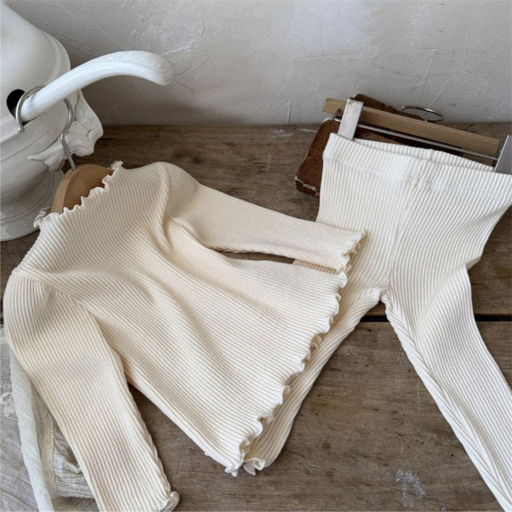 Baby Kids Long Sleeves Solid Color Top and Pants 2-piece Clothing Set