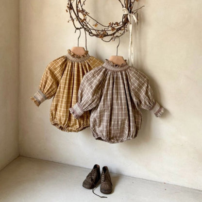 Baby Girls Long Sleeves Vintage Plaid Bodysuit