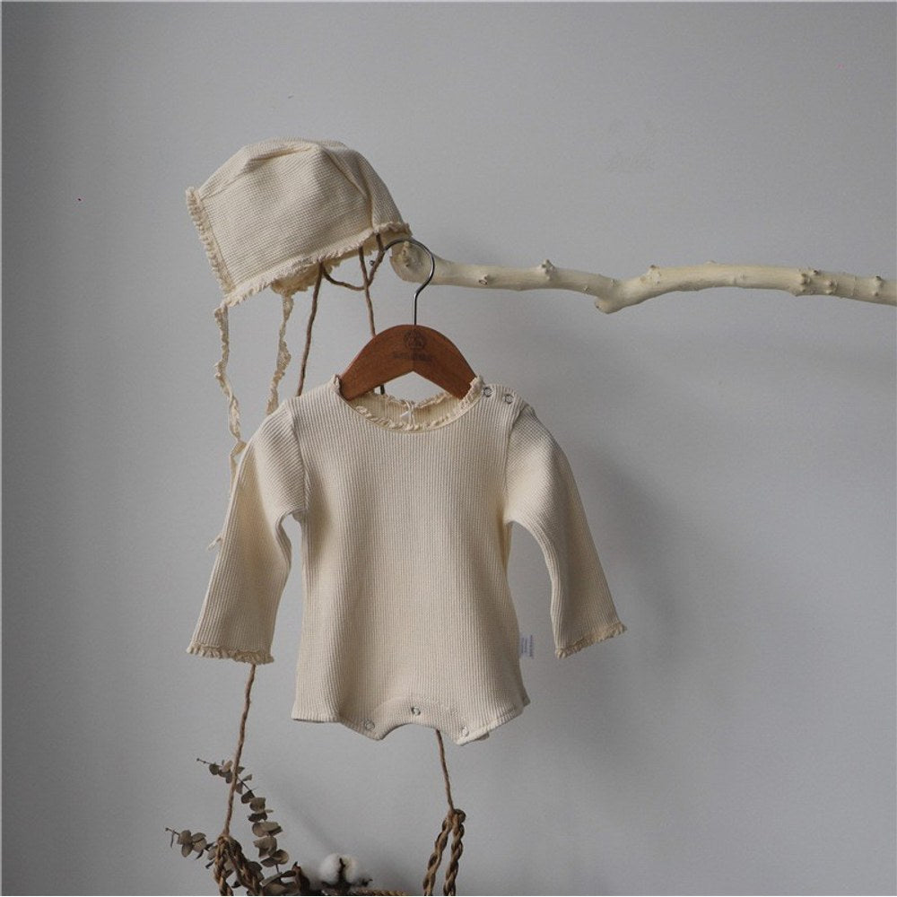 Baby Girls Long Sleeves Solid Color Bodysuit with Hat