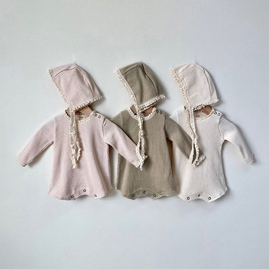 Baby Girls Long Sleeves Solid Color Bodysuit with Hat
