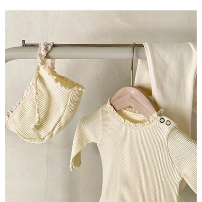 Baby Girls Long Sleeves Solid Color Bodysuit with Hat