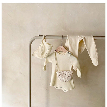 Baby Girls Long Sleeves Solid Color Bodysuit with Hat
