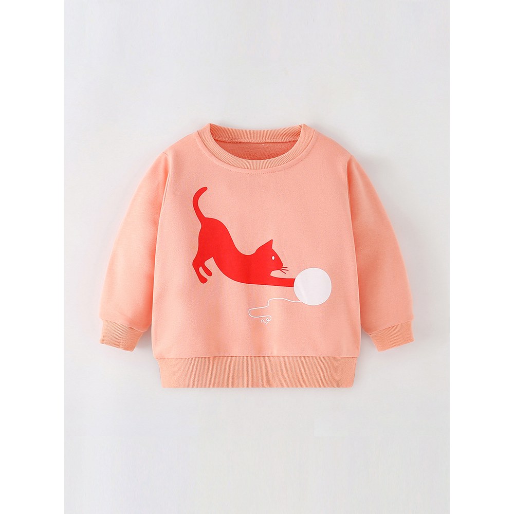Kids Girls Animals Cartoon Pattern Crew Neck Long Sleeves Top