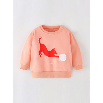 Kids Girls Animals Cartoon Pattern Crew Neck Long Sleeves Top