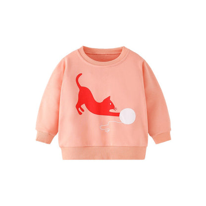 Kids Girls Animals Cartoon Pattern Crew Neck Long Sleeves Top