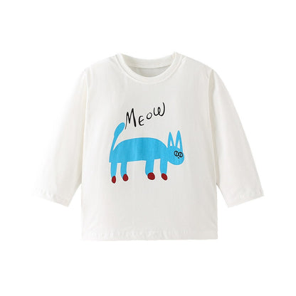 Kids Boys Animals Cartoon Pattern Crew Neck Long Sleeves Top