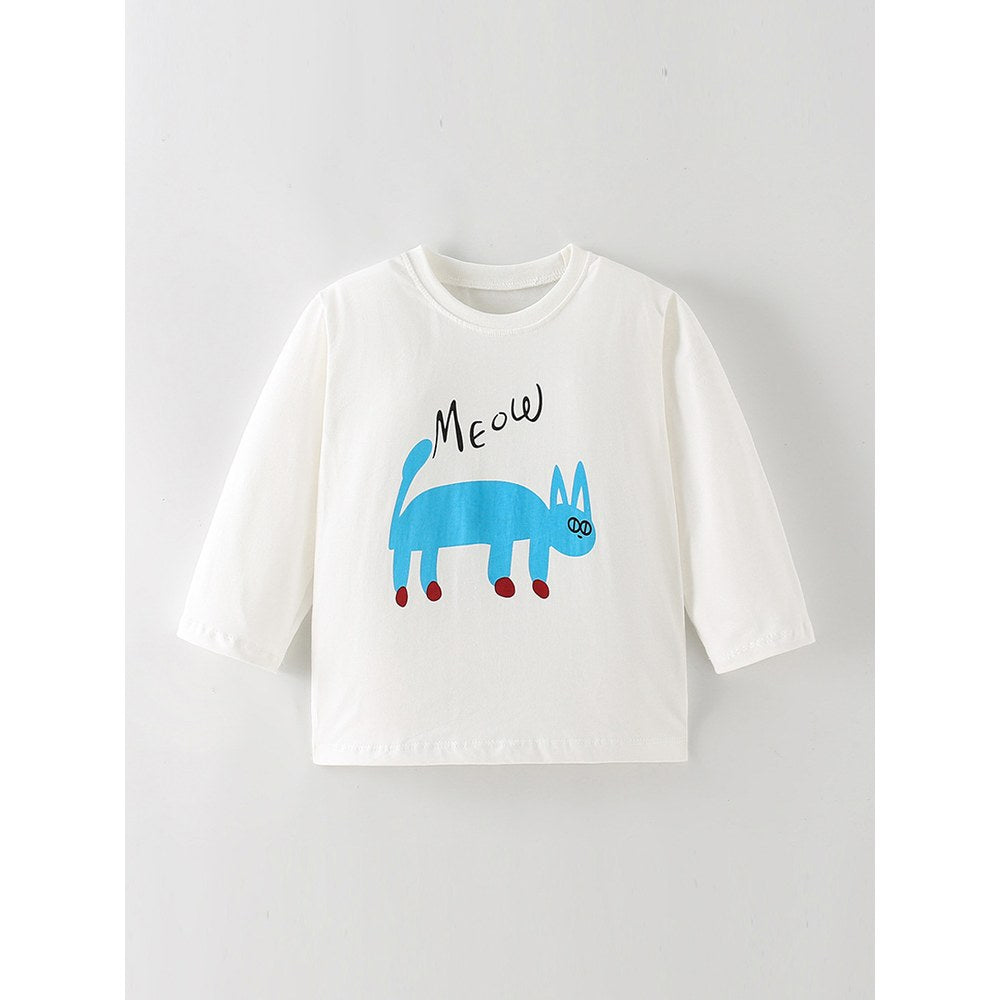 Kids Boys Animals Cartoon Pattern Crew Neck Long Sleeves Top