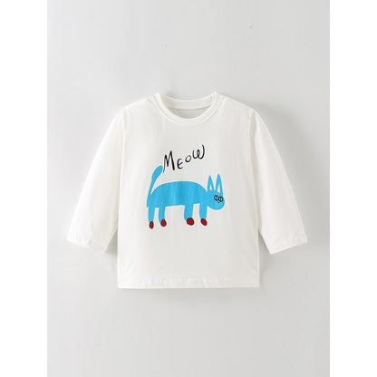 Kids Boys Animals Cartoon Pattern Crew Neck Long Sleeves Top