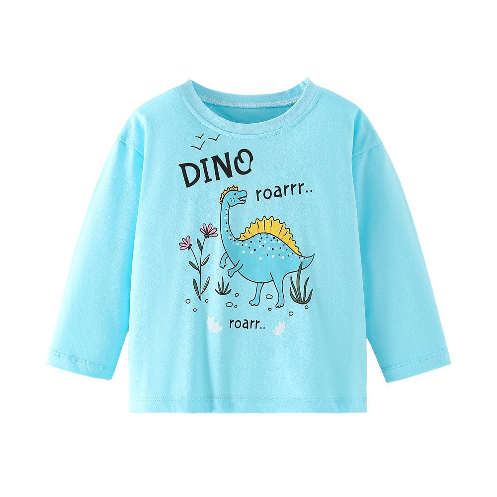 Kids Boys Animals Cartoon Pattern Crew Neck Long Sleeves Top