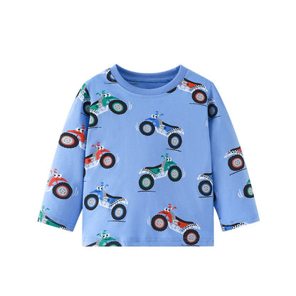 Kids Boys Cartoon Pattern Crew Neck Long Sleeves Top