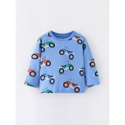 Kids Boys Cartoon Pattern Crew Neck Long Sleeves Top