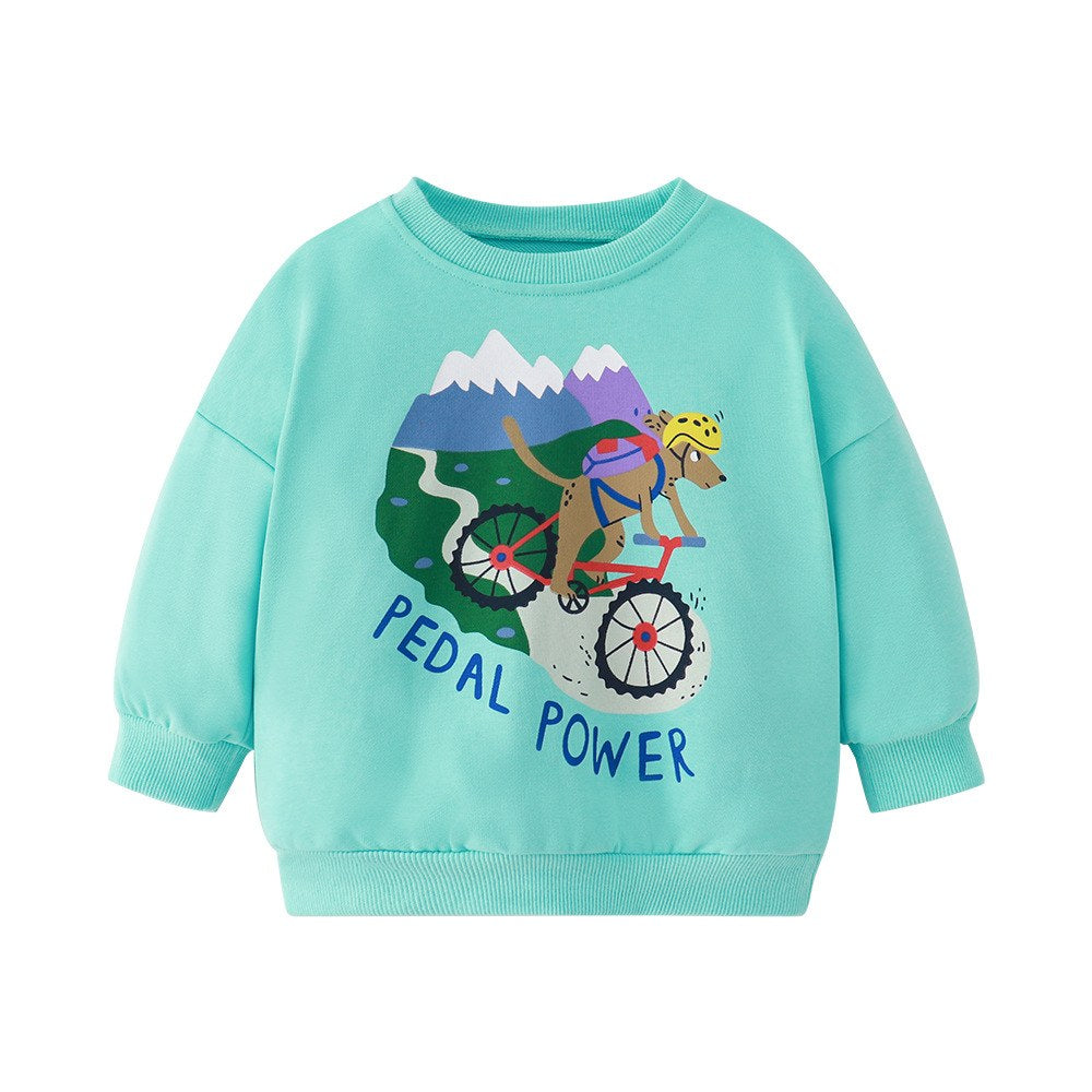 Kids Boys Cartoon and Letters Pattern Crew Neck Long Sleeves Pullover