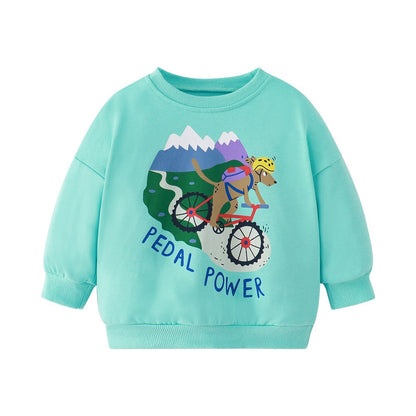 Kids Boys Cartoon and Letters Pattern Crew Neck Long Sleeves Pullover
