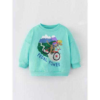 Kids Boys Cartoon and Letters Pattern Crew Neck Long Sleeves Pullover