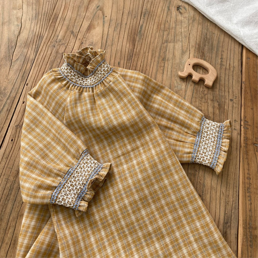 Baby Girls Long Sleeves Vintage Plaid Dress