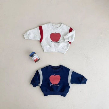 Baby Kids Long Sleeves Retro Patchwork Apple Pattern Pullover