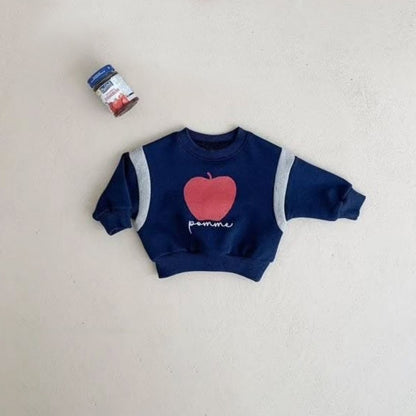 Baby Kids Long Sleeves Retro Patchwork Apple Pattern Pullover