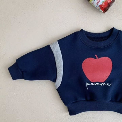 Baby Kids Long Sleeves Retro Patchwork Apple Pattern Pullover
