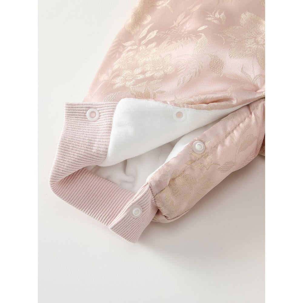 Baby Girls Flowers Pattern Fleece-Lined Romper with Shawl