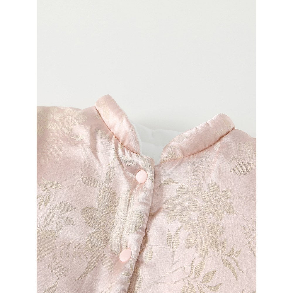 Baby Girls Flowers Pattern Fleece-Lined Romper with Shawl