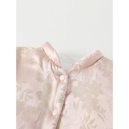 Baby Girls Flowers Pattern Fleece-Lined Romper with Shawl
